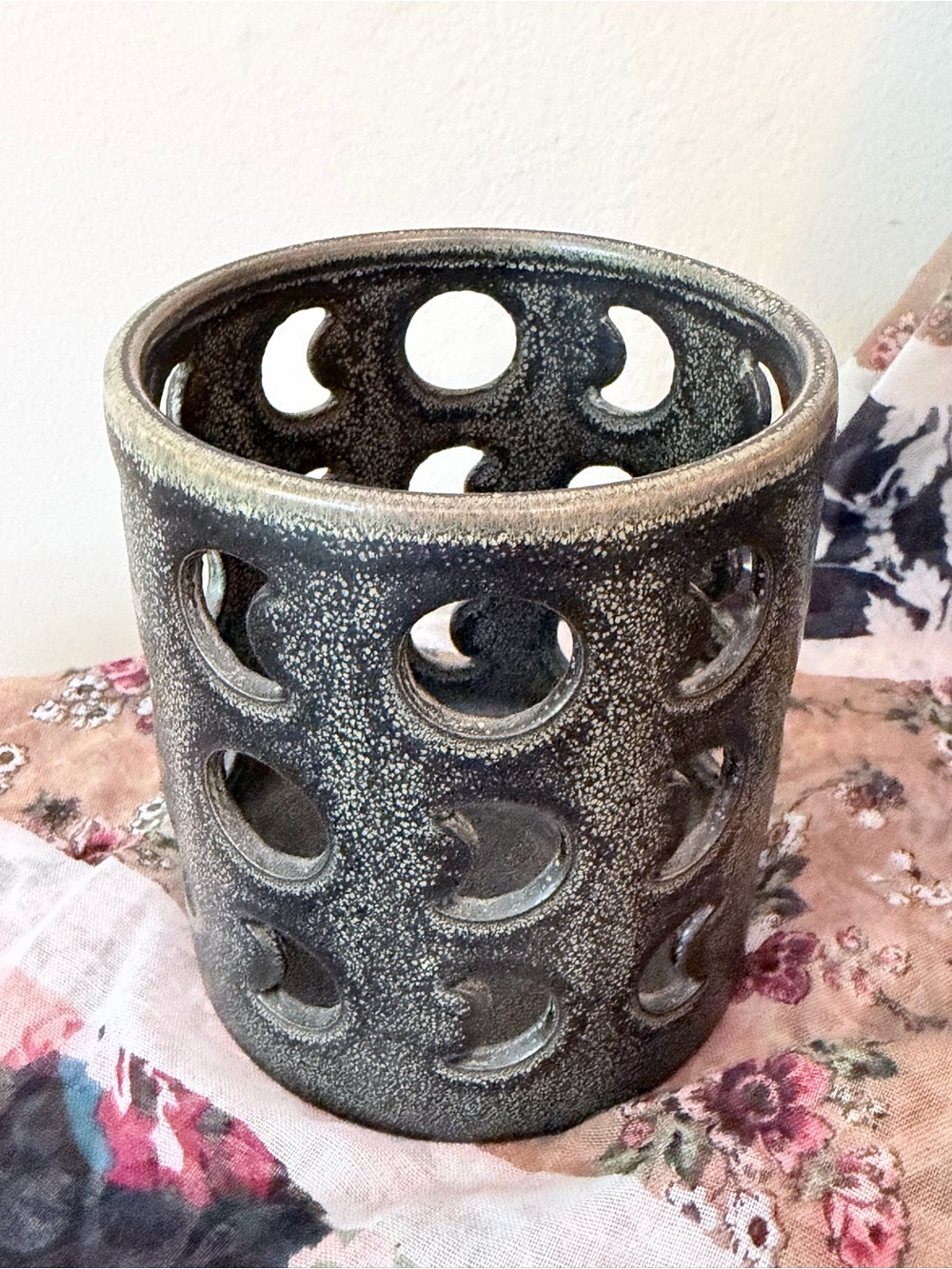 Moon Phase Ceramic Luminary Candle Holder Black Celestial Decor